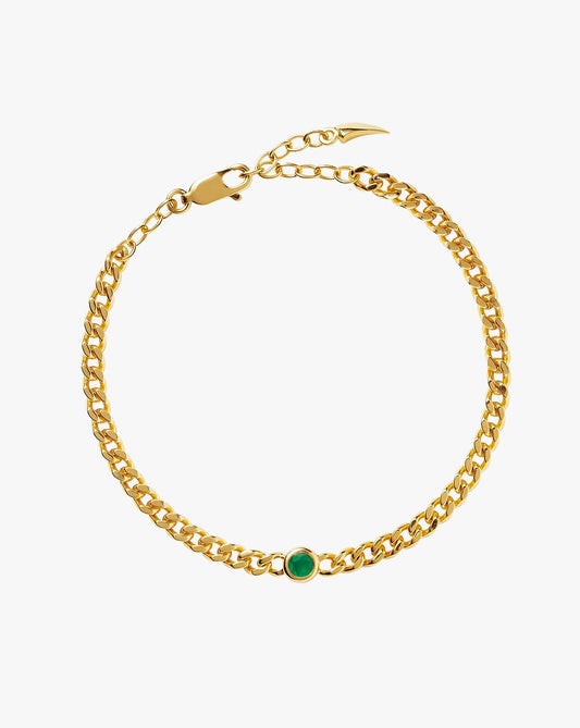 May Birthstone Chain Bracelet | 18K Gold Plated Vermeil/Green Onyx