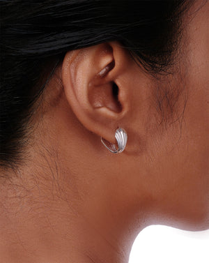 Minimalist Frosted Shell Silver Huggie Hoop Earrings