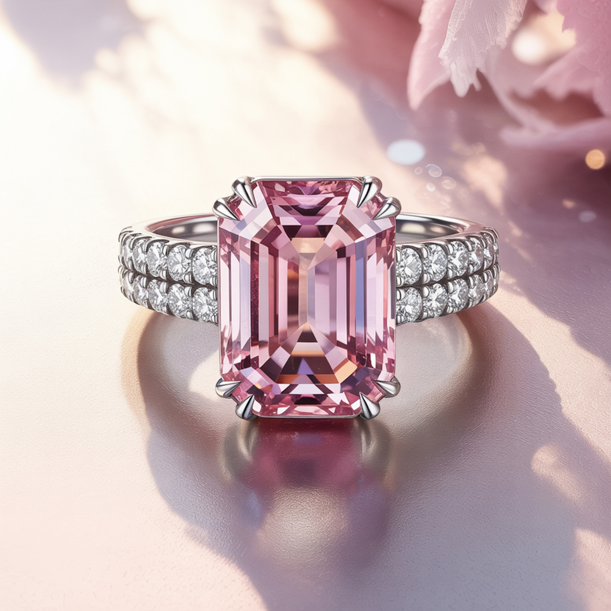 Farah 3CT Emerald Cut Pink Gemstone Ring