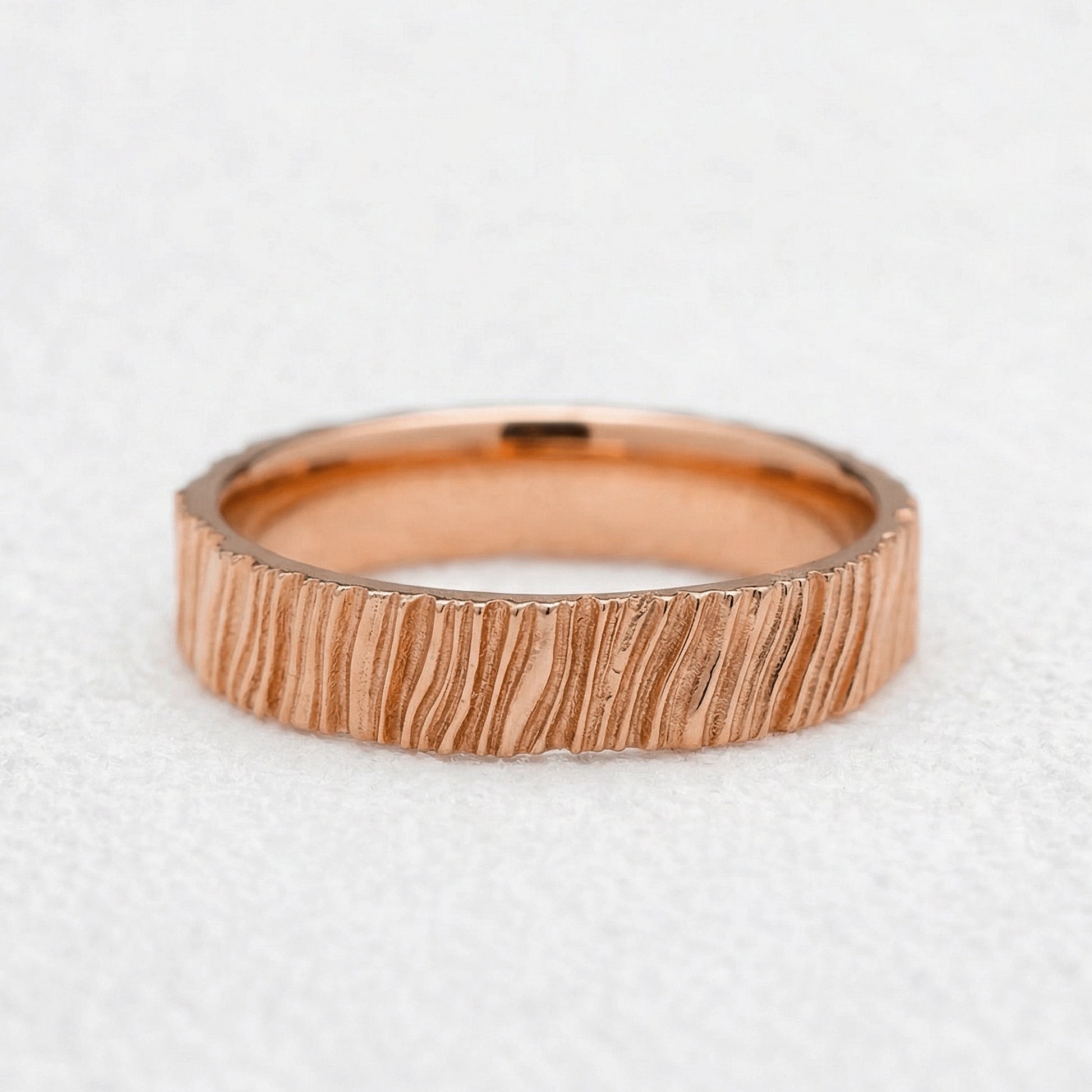 The Organic Grain | Hand-Carved Wood Texture Wedding Band