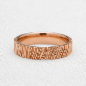 The Organic Grain | Hand-Carved Wood Texture Wedding Band