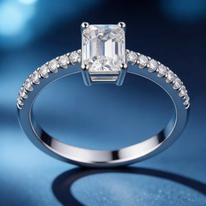 Radiant Emerald-Cut Silver Moissanite Solitaire Ring