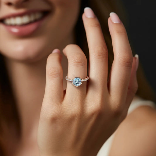 The Selene  2CT Round-Cut Blue Gemstone Ring