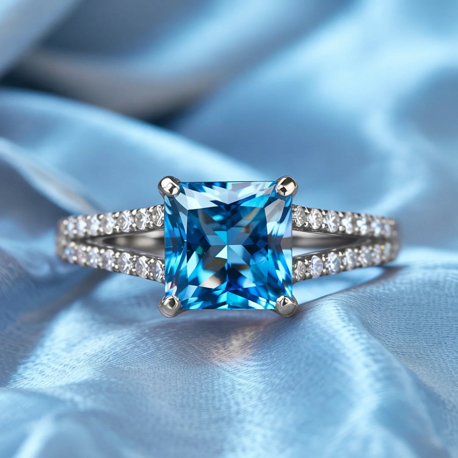 The Caterina 2CT Princess Cut Blue Gemstone Ring