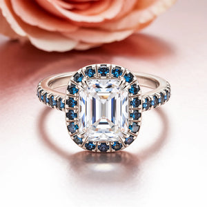 The Isolde 2CT Emerald Cut Halo Moissanite Ring