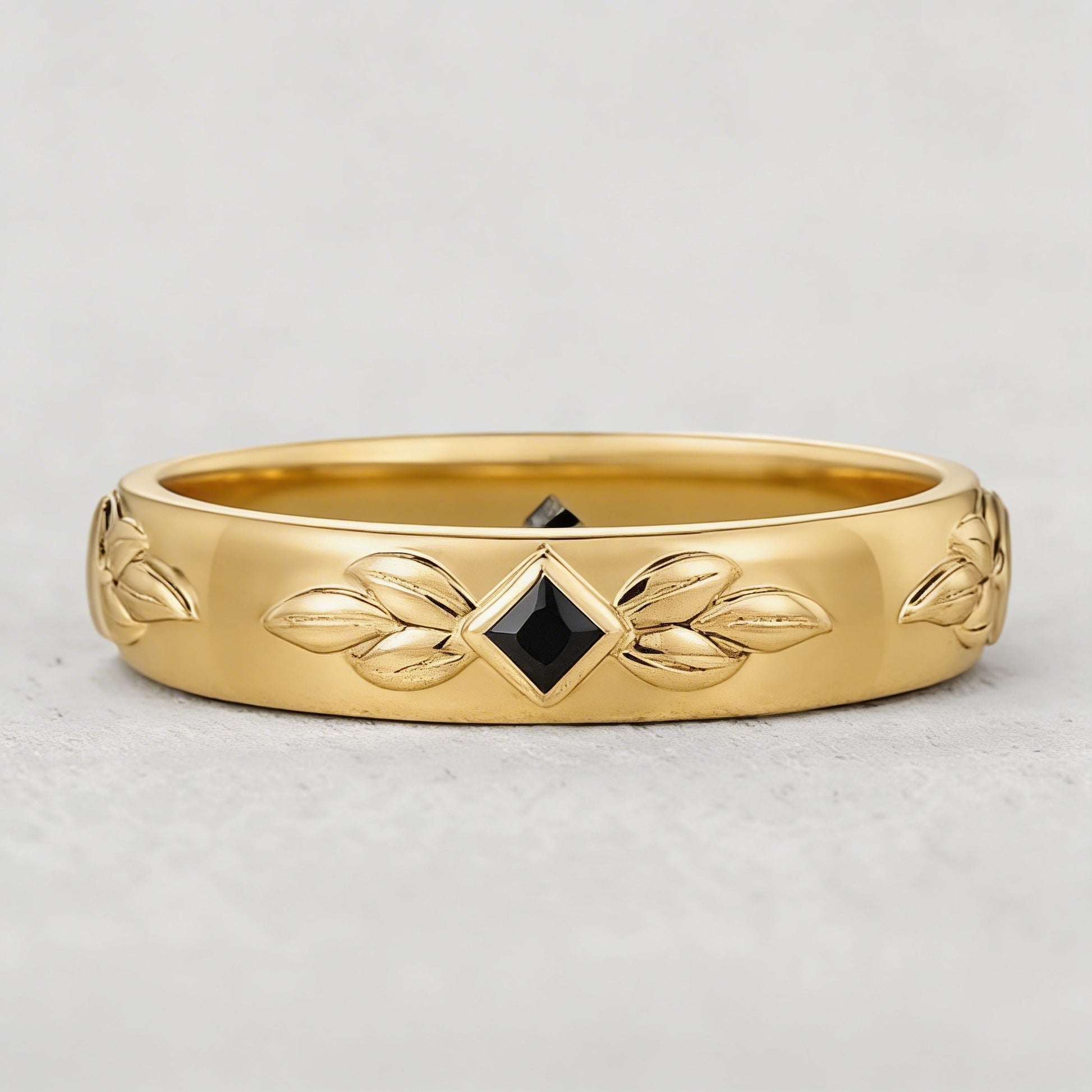 Leaf Shadow | Square Black Sapphire Men's Band