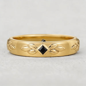 Leaf Shadow | Square Black Sapphire Men's Band