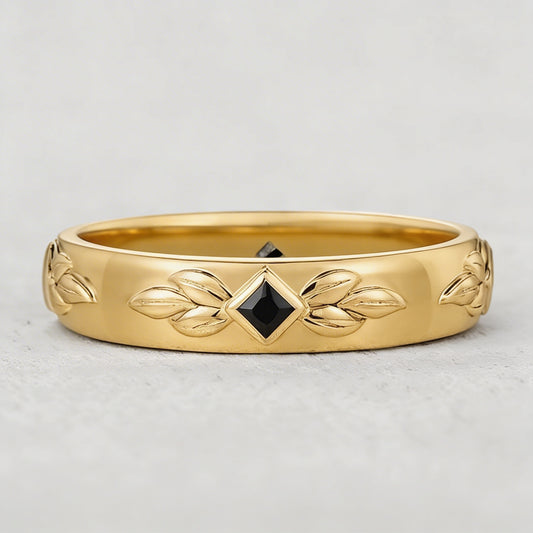 Leaf Shadow | Square Black Sapphire Men's Band