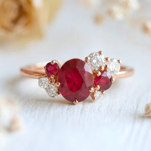 Dainty 1CT Oval Cut Ruby Halo Engagement Ring