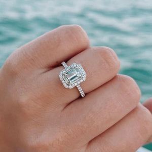 Victoria‘s Radiance | 2CT Emerald Cut Halo Moissanite Ring