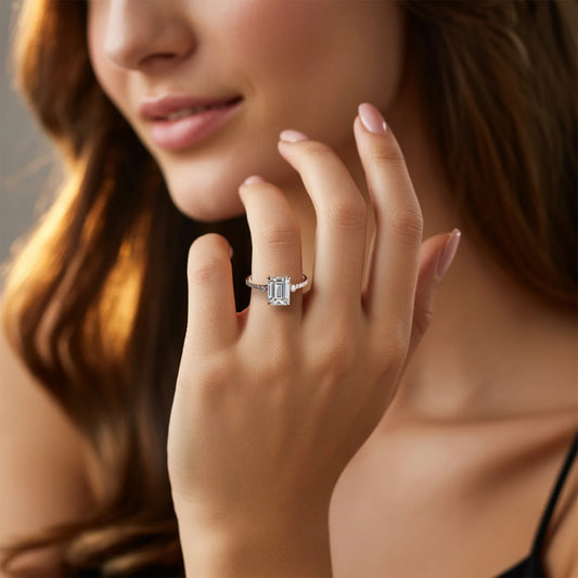 The Luna 2CT Emerald Cut Moissanite Ring