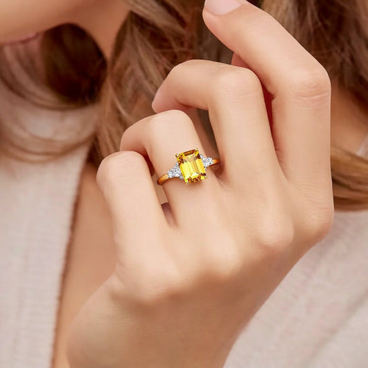 Sienna's Amber | 2CT Emerald Cut Yellow Gemstone Ring