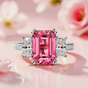 Cleo's Romance | 3CT Pink Baguette Solitaire Statement Ring