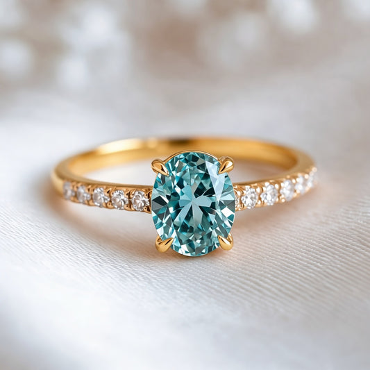 Selene's Glow | 2CT Oval Cut Green Gemstone Ring