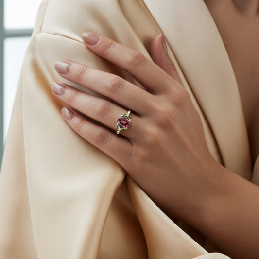 Solandra 3CT Emerald Cut Burgundy Gemstone Ring