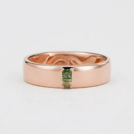 Moss Trace | Inner Engraved Moss Agate Men's Wedding Band