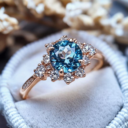 Bethany 1.5CT Round Cut Brilliant Blue Gemstone Ring
