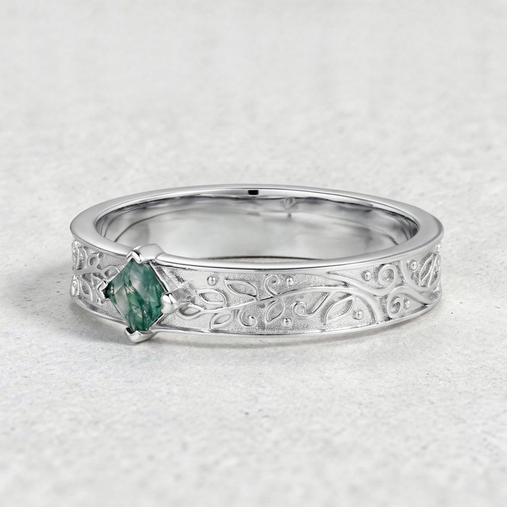 Oak Grain | Square Moss Agate Men's Band