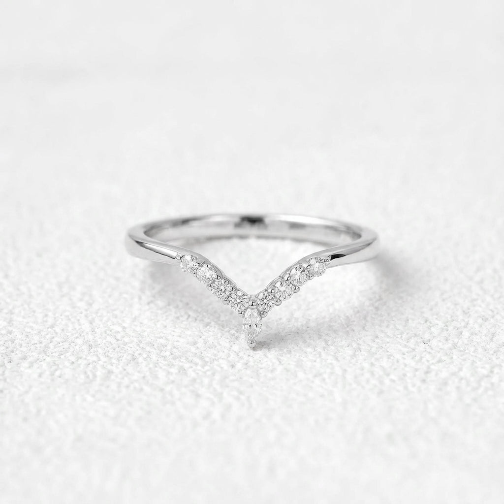 Round Cut Moissanite Half Eternity Curved Wedding Band in White Gold