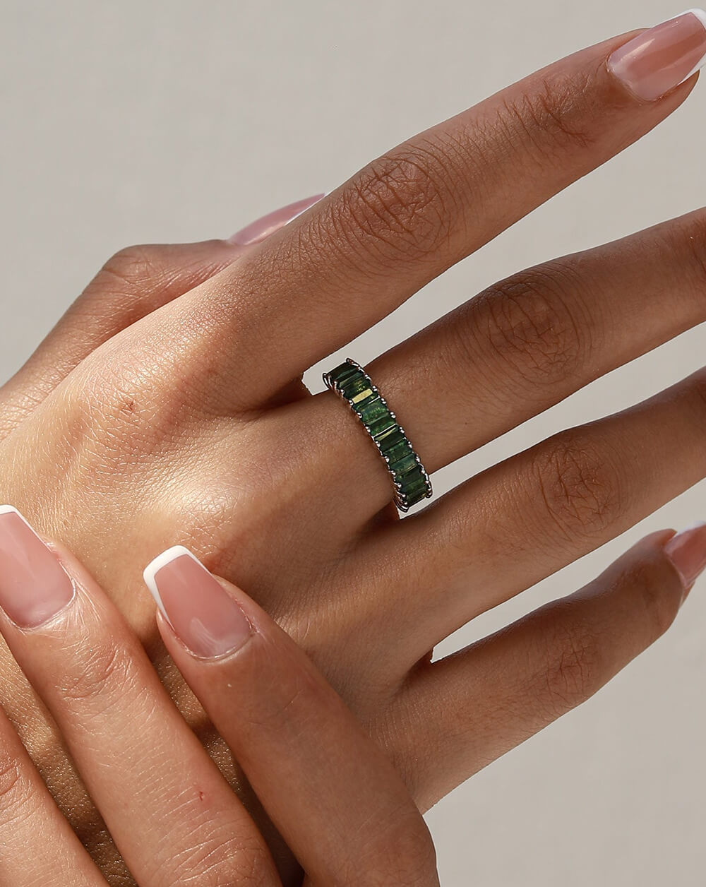 Natural Baguette Emerald Terrace Moss Agate Ring