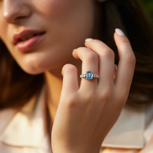 The Celestine 2CT Oval Cut Blue Gemstone Ring