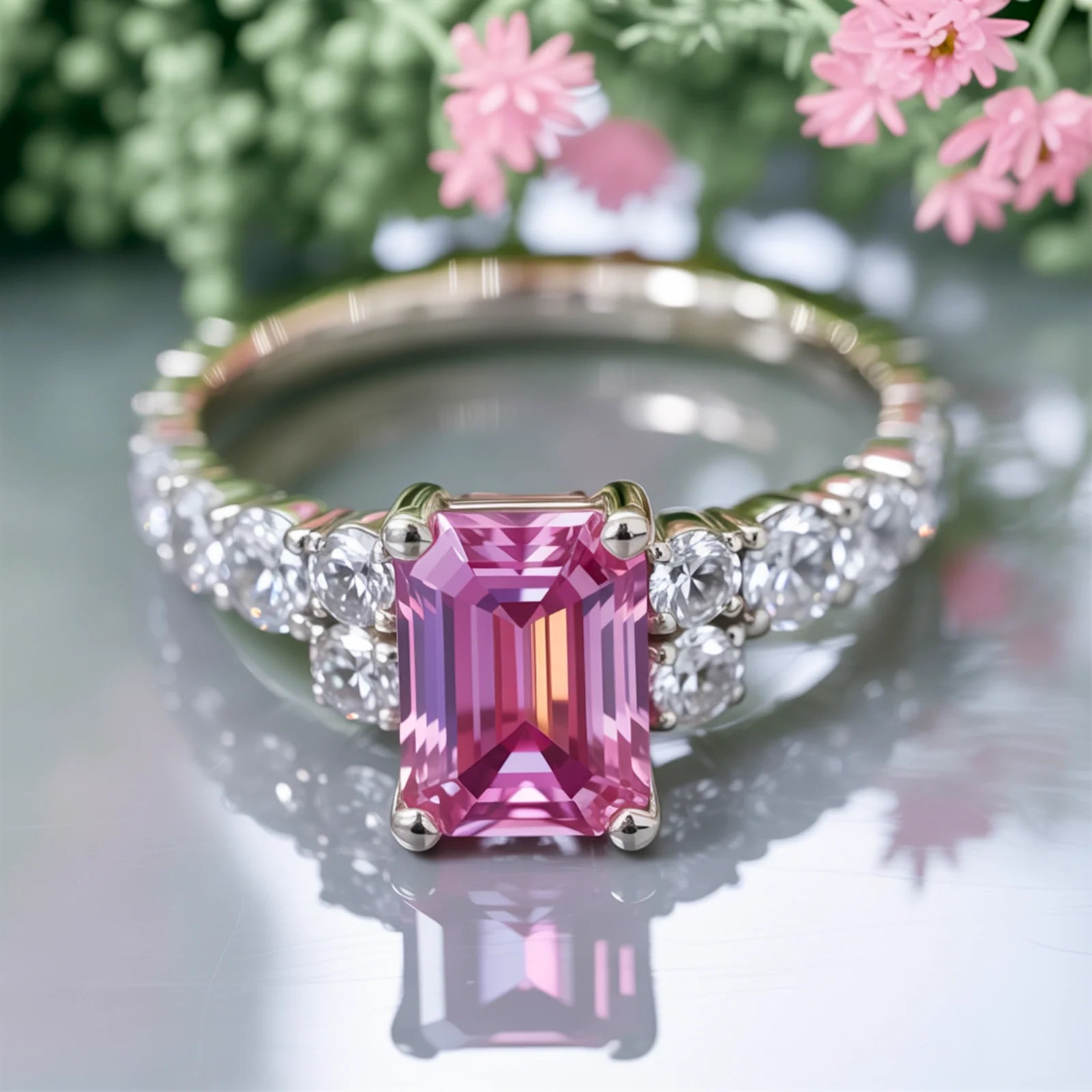 The Adelina Rae 2CT Emerald Cut Pink Gemstone Ring