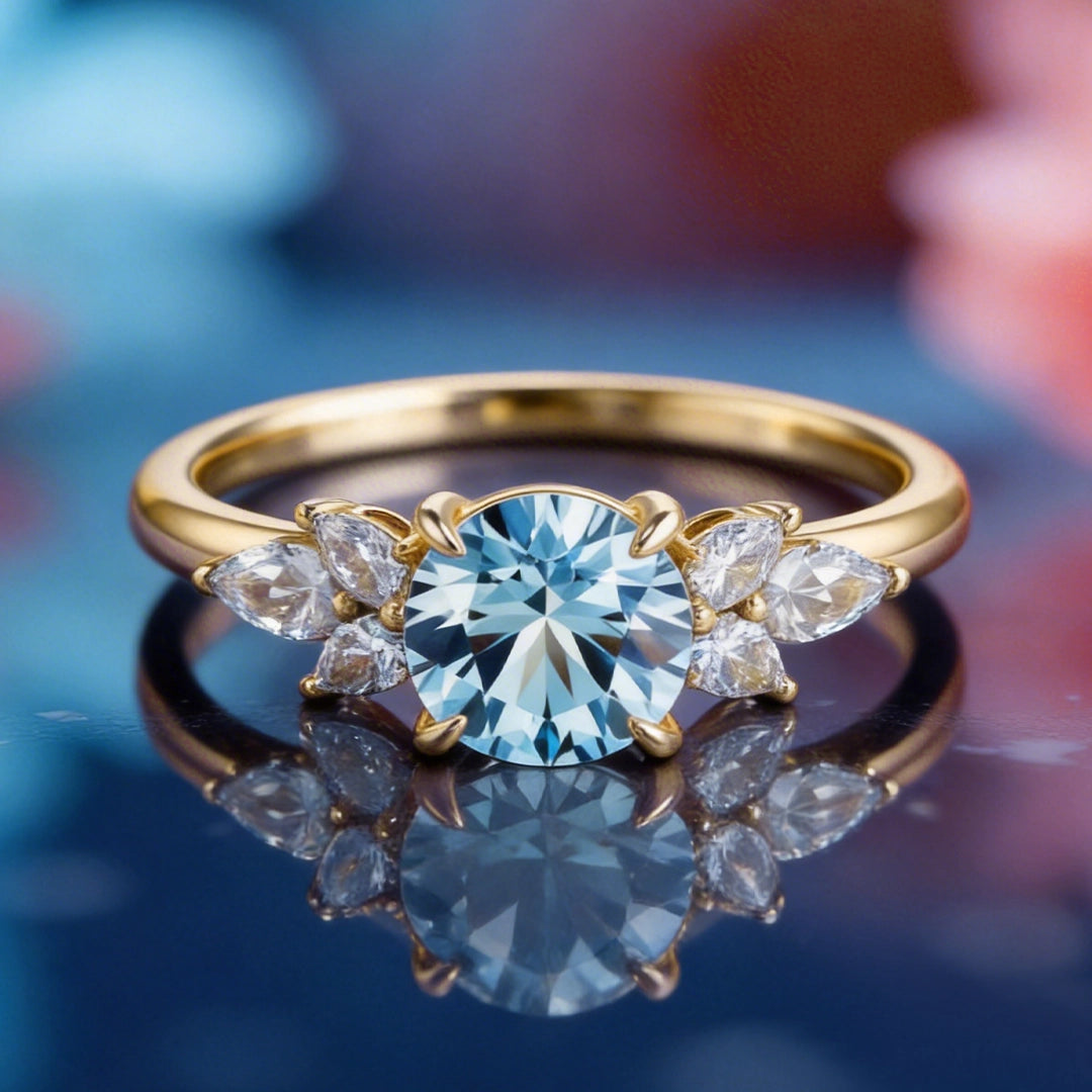 Selene’s Whisper | 1CT Round Cut Royal Blue Sapphire Vine Ring