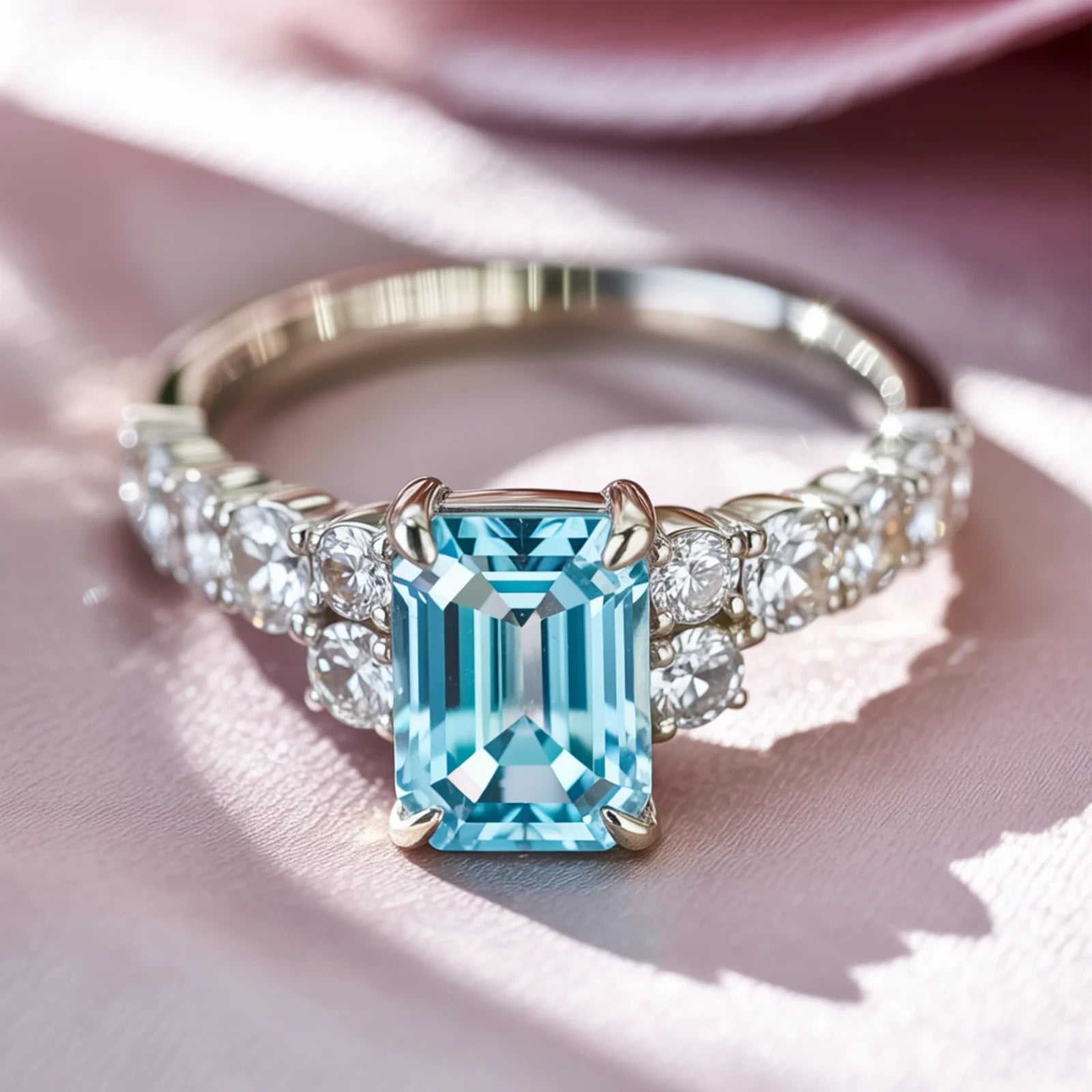 The Adelina Rae 2CT Emerald Cut Blue Gemstone Ring