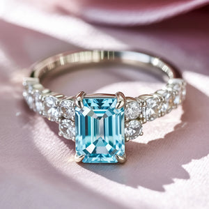 The Adelina Rae 2CT Emerald Cut Blue Gemstone Ring