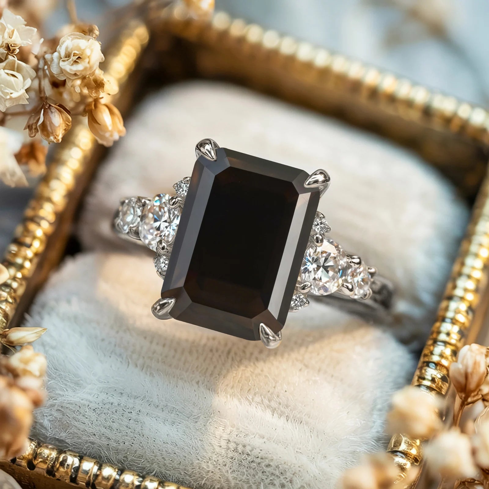 The Bella Jewel 2CT Emerald Cut Black Gemstone Ring
