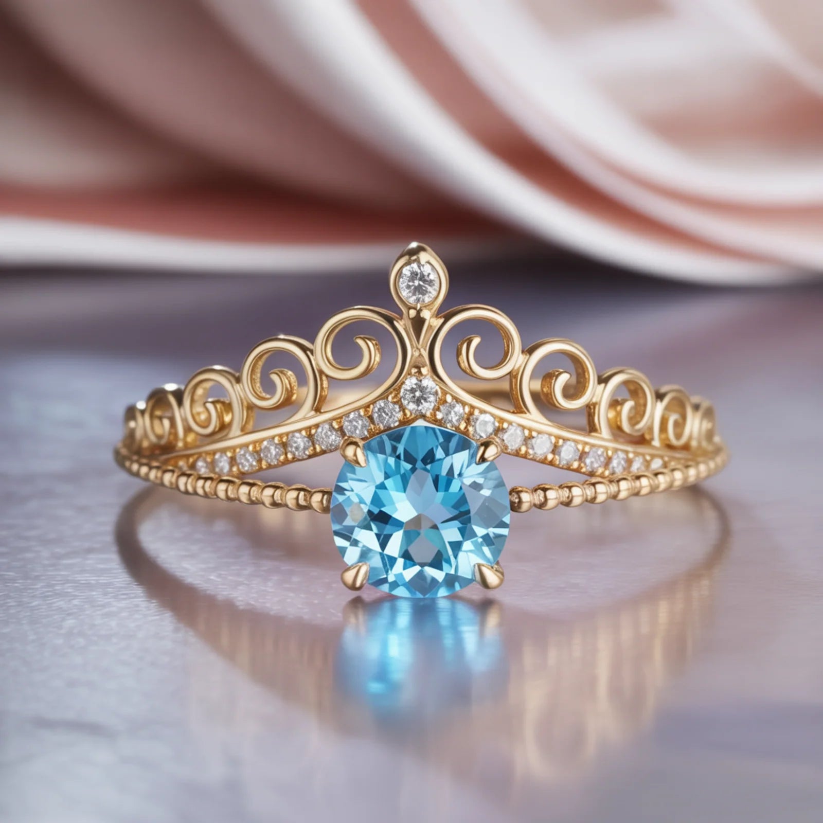 Bethany 1.5CT Round Cut Tiara-inspired Blue Gemstone Ring