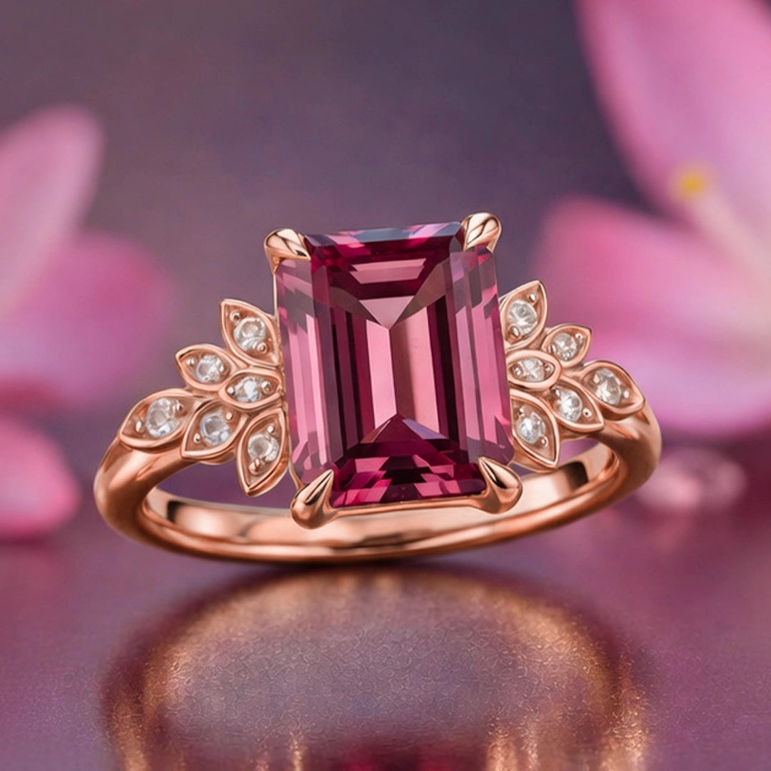 Juliet‘s Charm | 3CT Emerald Cut Pink Gemstone Ring