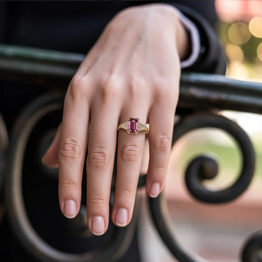 The Marcelline 2CT Emerald Cut Burgundy Gemstone Ring