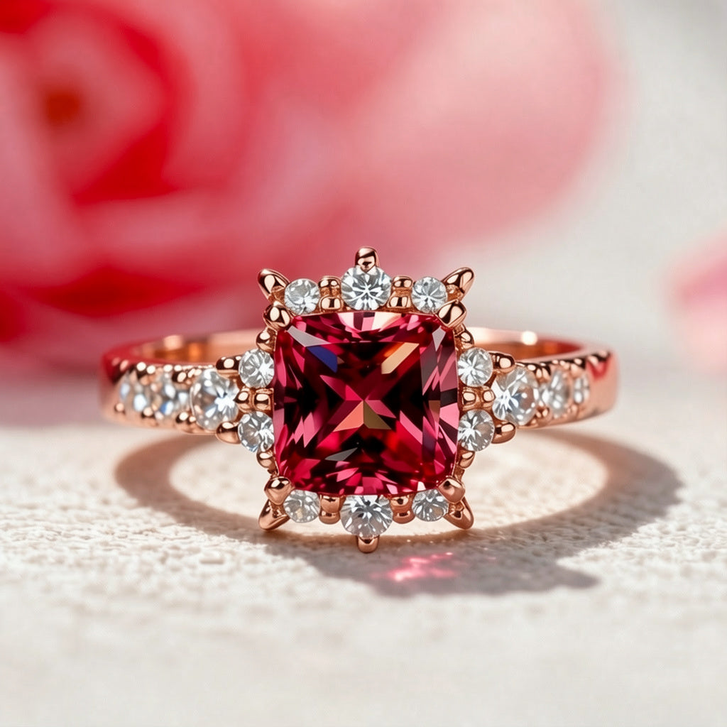 Aurora‘s Cardinal | Princess Cut Ruby Solitaire Ring