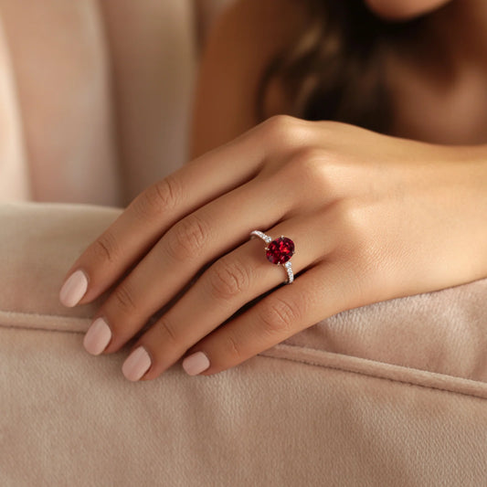 The Luna 2CT Oval-Cut Red Gemstone Ring