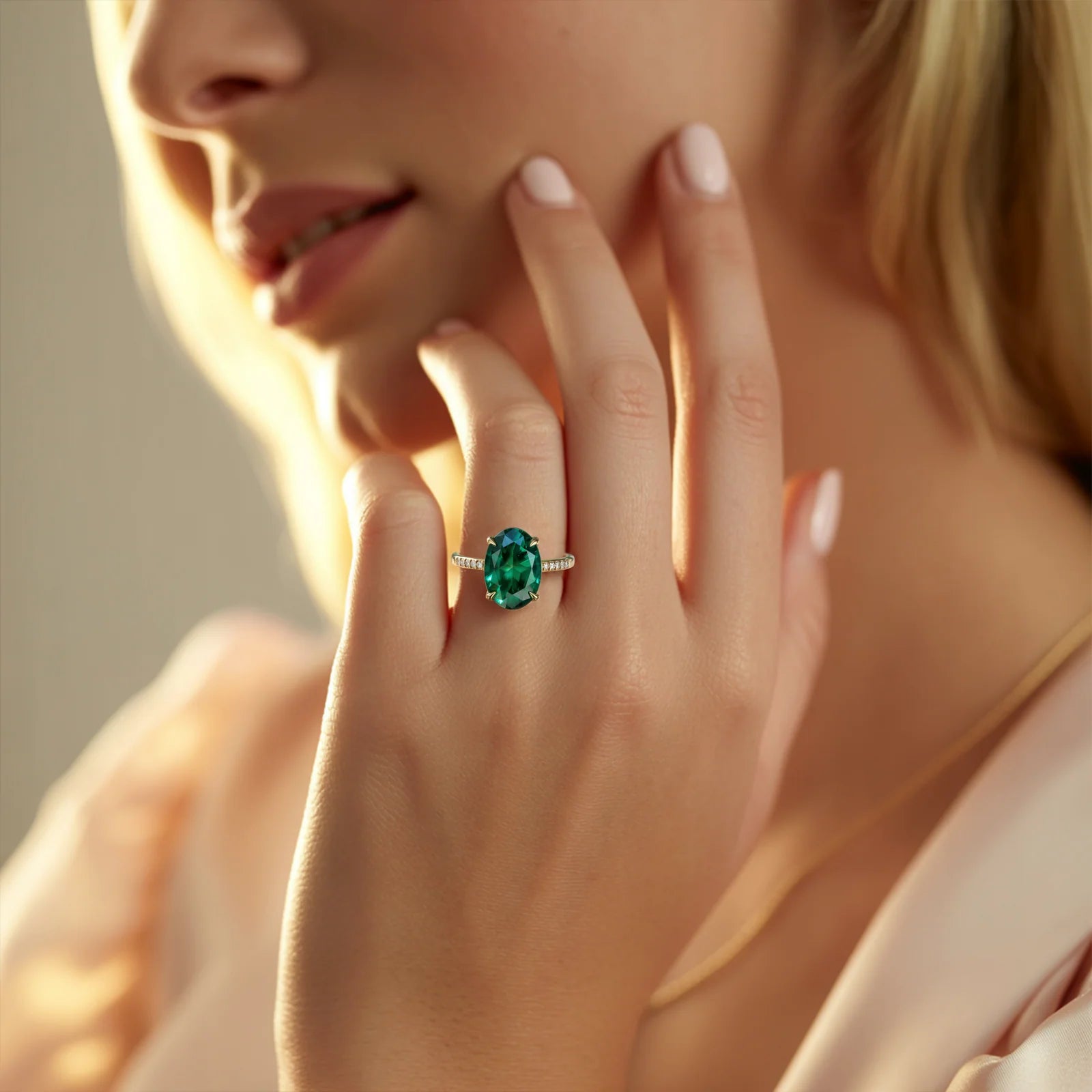 The Opaline 2CT Oval Cut Green Gemstone Ring