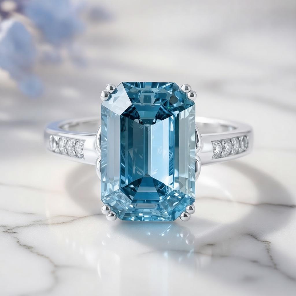 Marina's Tide | 5CT Emerald Cut Blue Gemstone Ring