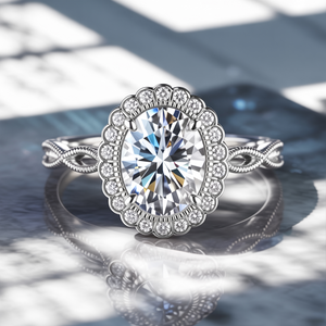 The Rosalind 3CT Oval Cut Moissanite Halo Ring