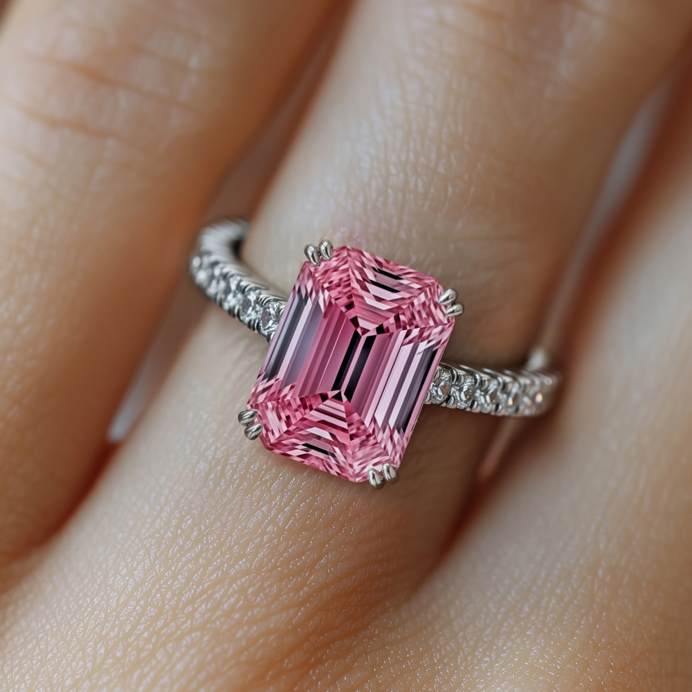 Elisa 2CT Emerald Cut Luxe Pink Gemstone Ring