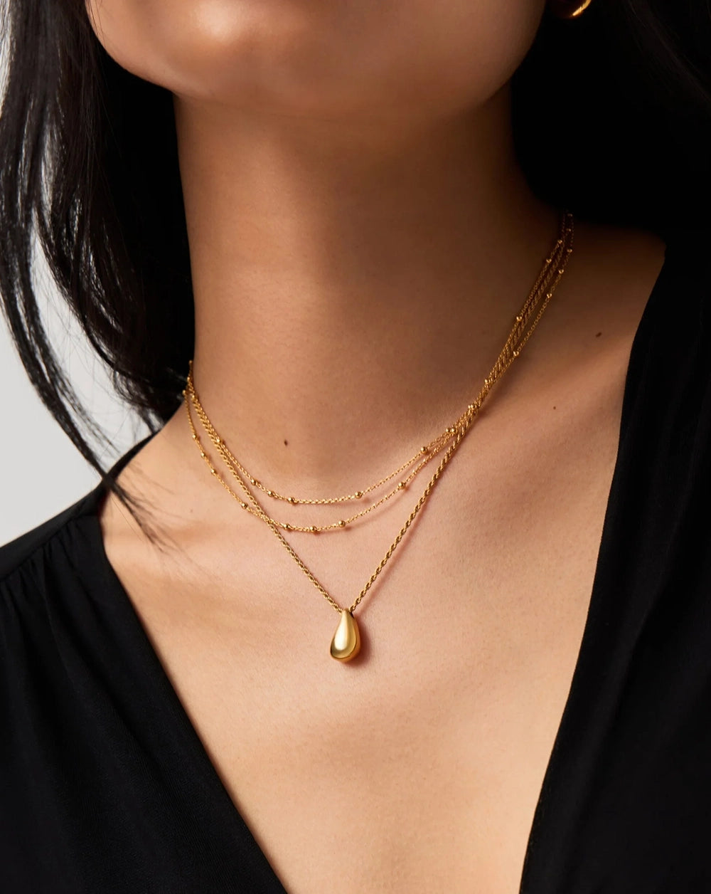 18K Gold Vermeil Droplet Pendant & Double Necklace Set