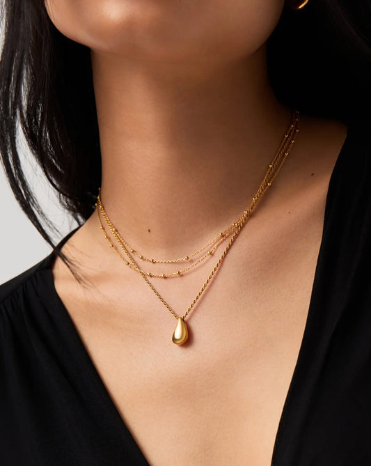 18K Gold Vermeil Droplet Pendant & Double Necklace Set