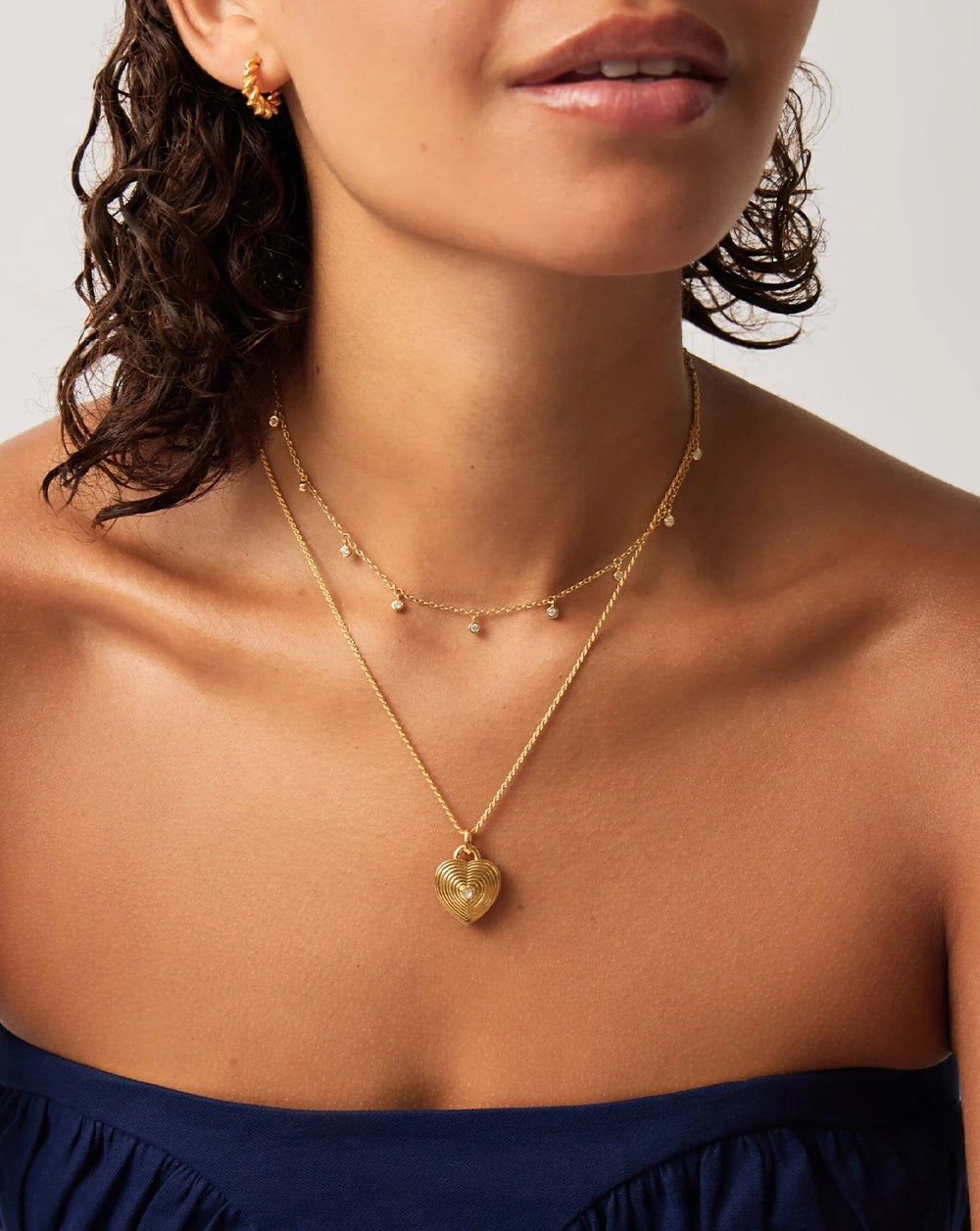 Engravable Heart Ridge Locket Pendant Necklace | 18K Gold Vermeil/Rainbow Moonstone