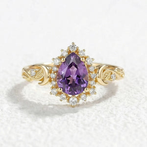 Luna’s Laurel | Purple Sapphire Halo Engagement Ring