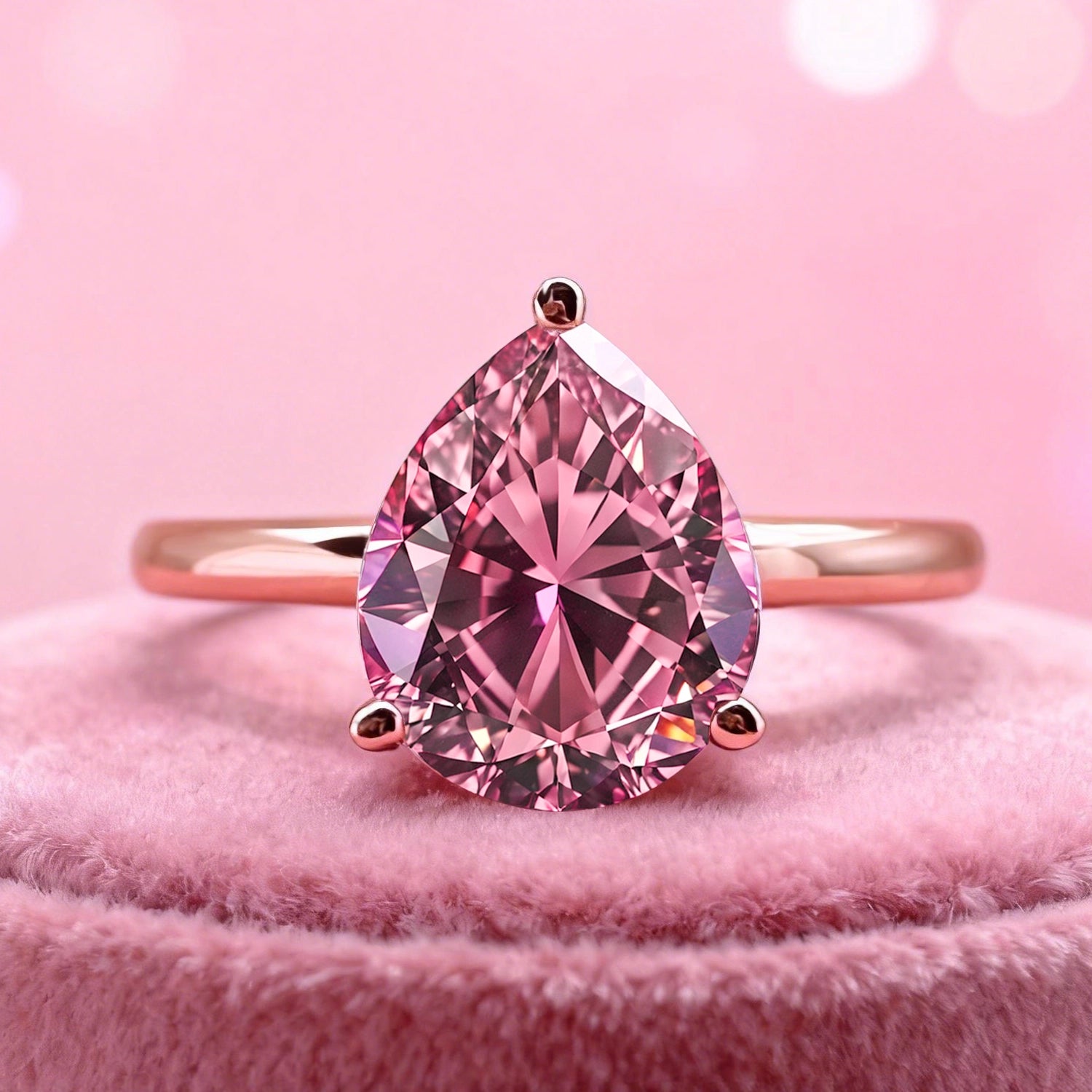 Celina 3CT Pear Cut Pink Solitaire Gemstone Ring