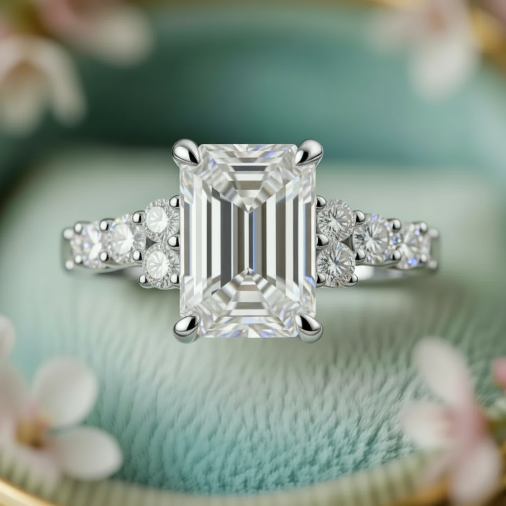 Celia‘s Cadence | 2CT Emerald Cut Moissanite Ring