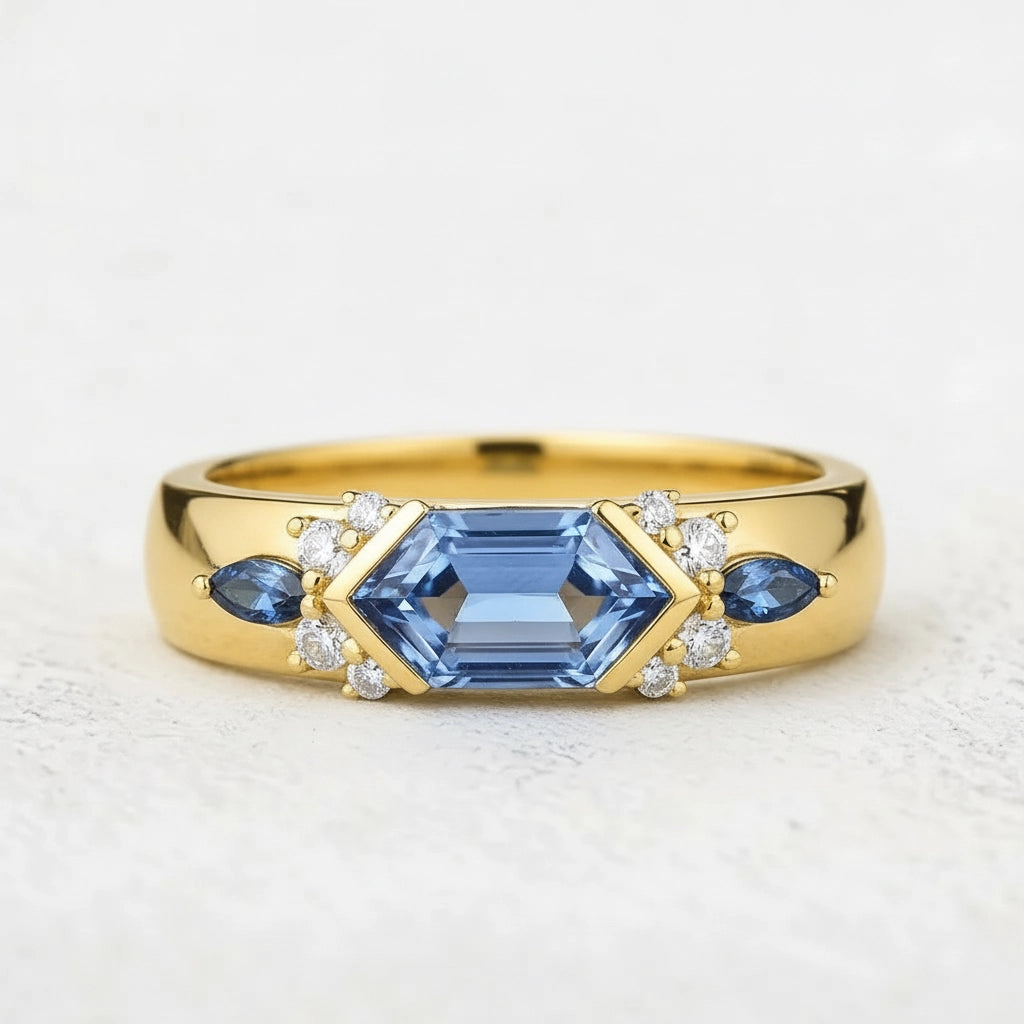 Cobalt Hex | Long Hexagon Sapphire Cluster Men's Band