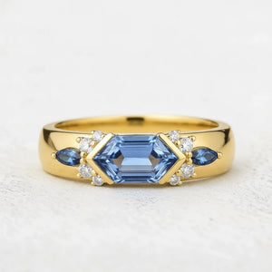 Cobalt Hex | Long Hexagon Sapphire Cluster Men's Band