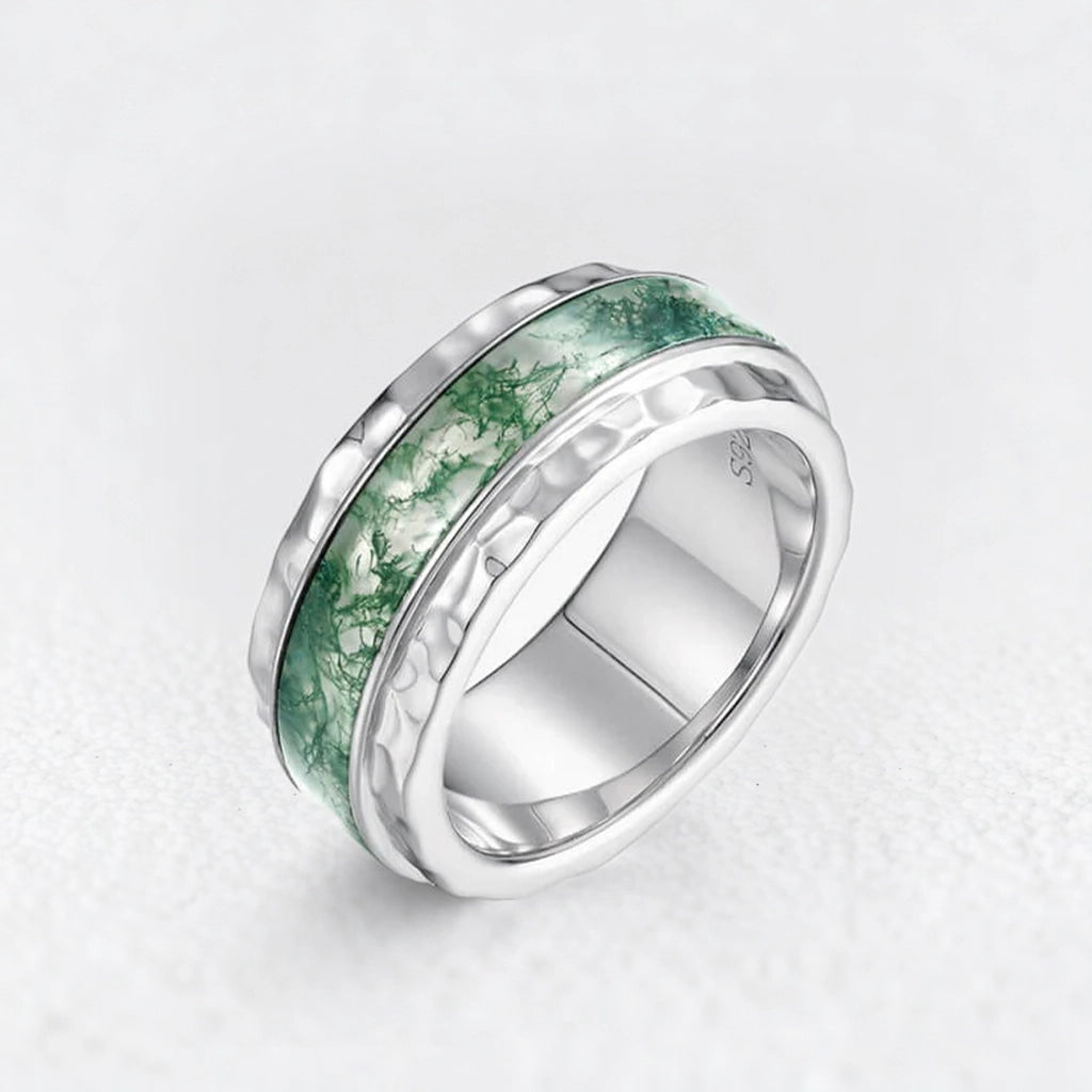 Lydia Unique Moss Agate Engagement Couple Ring Set 3pcs