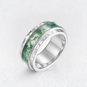 Lydia Unique Moss Agate Engagement Couple Ring Set 3pcs