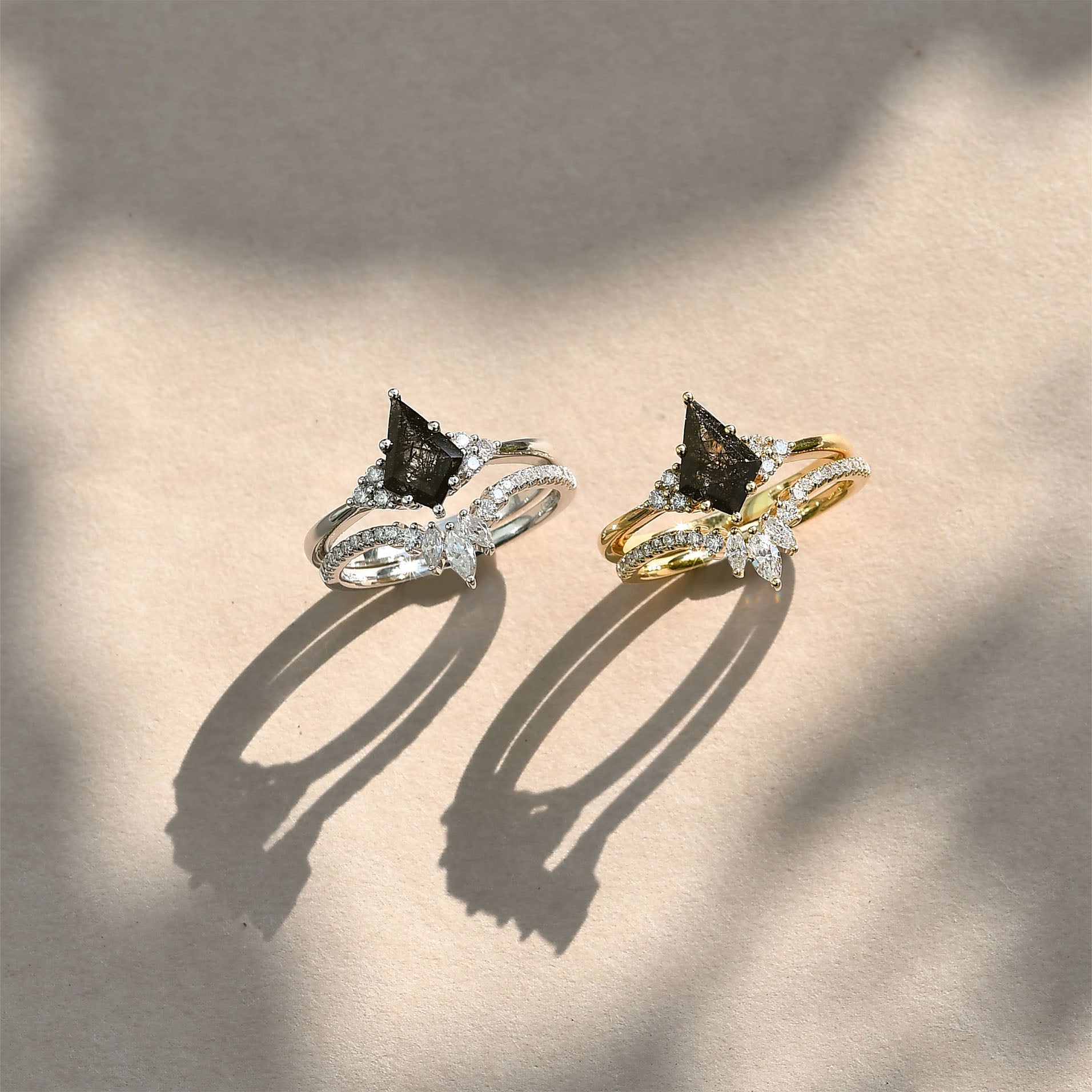 Classic Engagement - Unique Moss Agate Engagement Ring Set 2pcs - Lydia